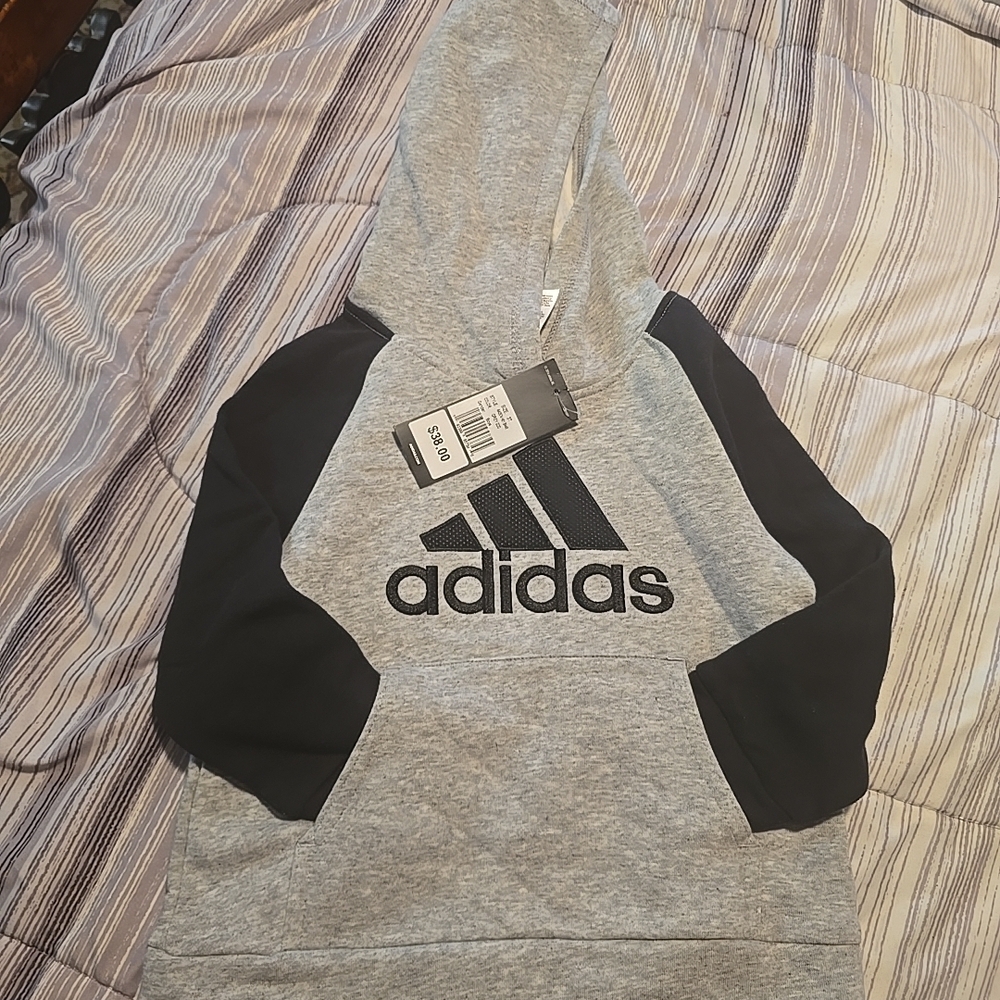 Adidas Grey & Black Logo Hoodie Size 3T NWT With Flaw
